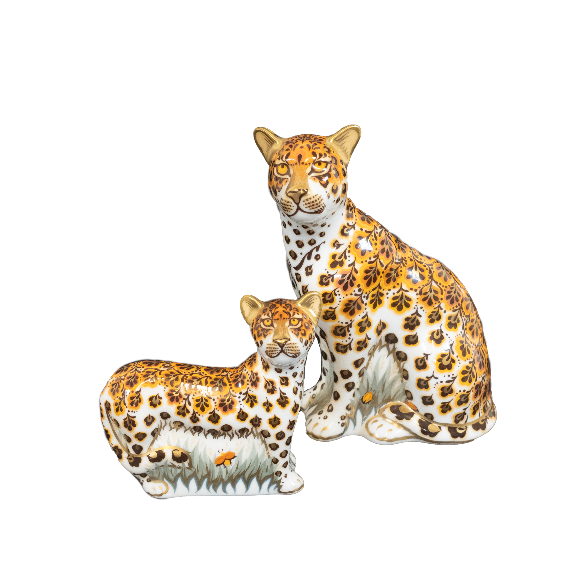 Royal Crown Derby Leopardess and Cub Family Paperweights Charterwells-Ex-Display