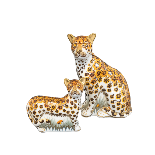 Royal Crown Derby Leopardess and Cub Family Paperweights Charterwells-Ex-Display