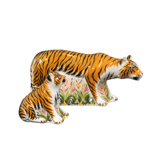 Royal Crown Derby Sumatran Tiger Mother and Cub Paperweights Charterwells-Ex-Display