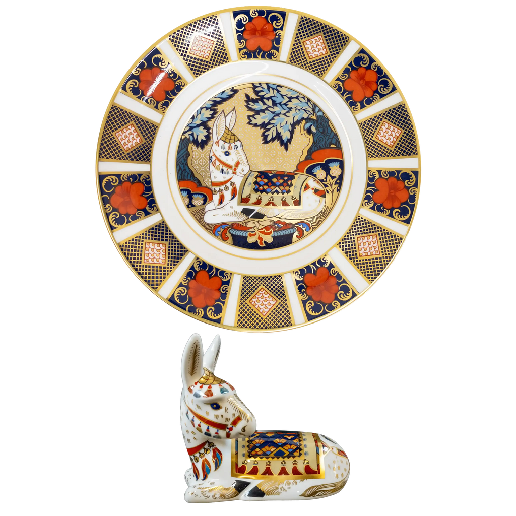 Royal Crown Derby Imari Thistle Donkey & Plate