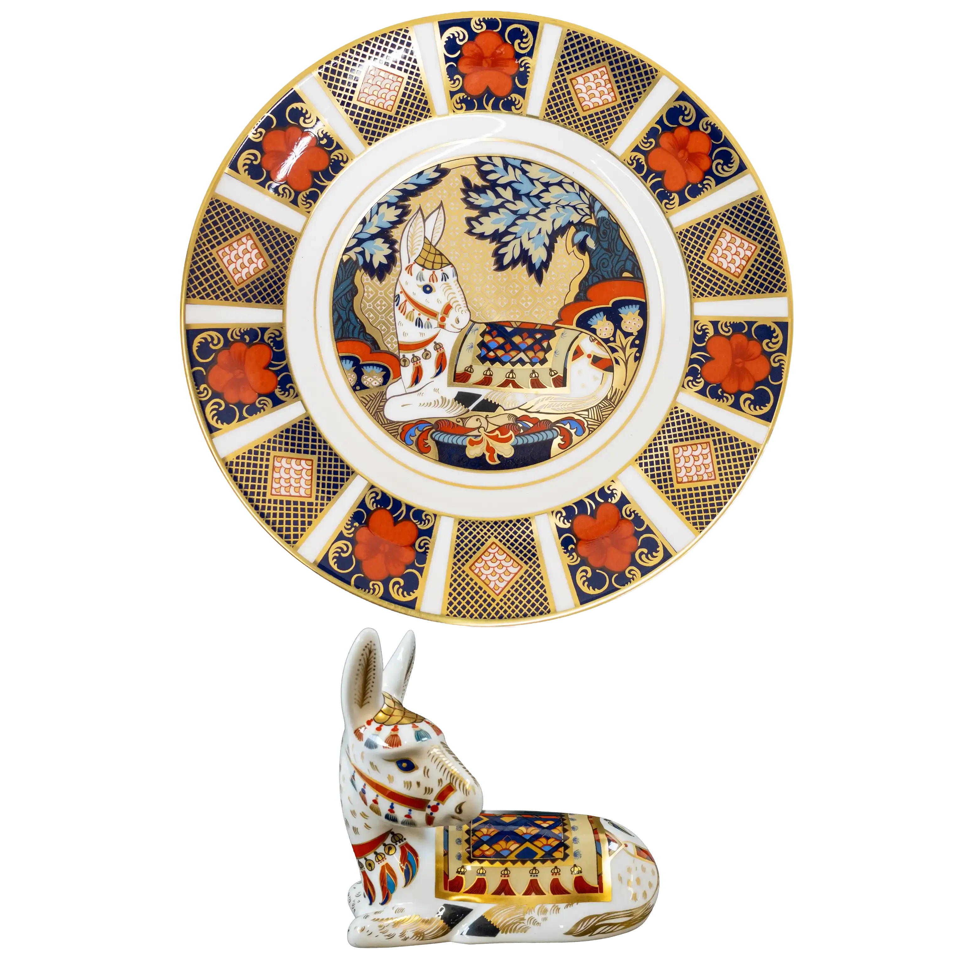 Royal Crown Derby Imari Thistle Donkey & Plate