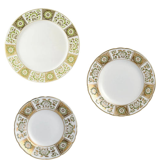 Royal Crown Derby Green Panel 18pc Plate Set Charterwells