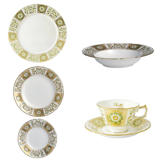 Royal Crown Derby Green Panel 36 Pc Dinner Set Charterwells