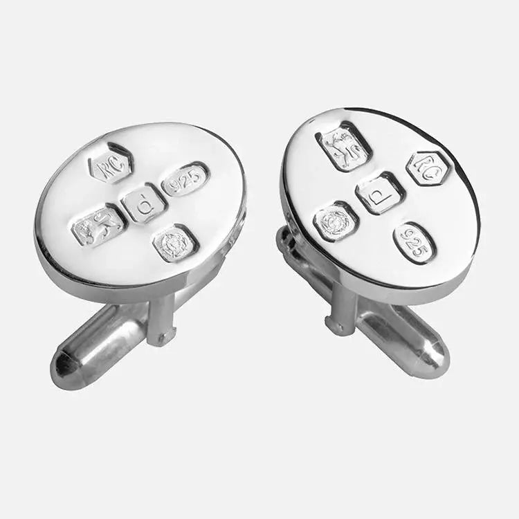 large feature hallmark sterling silver oval post cufflinks - Charterwells