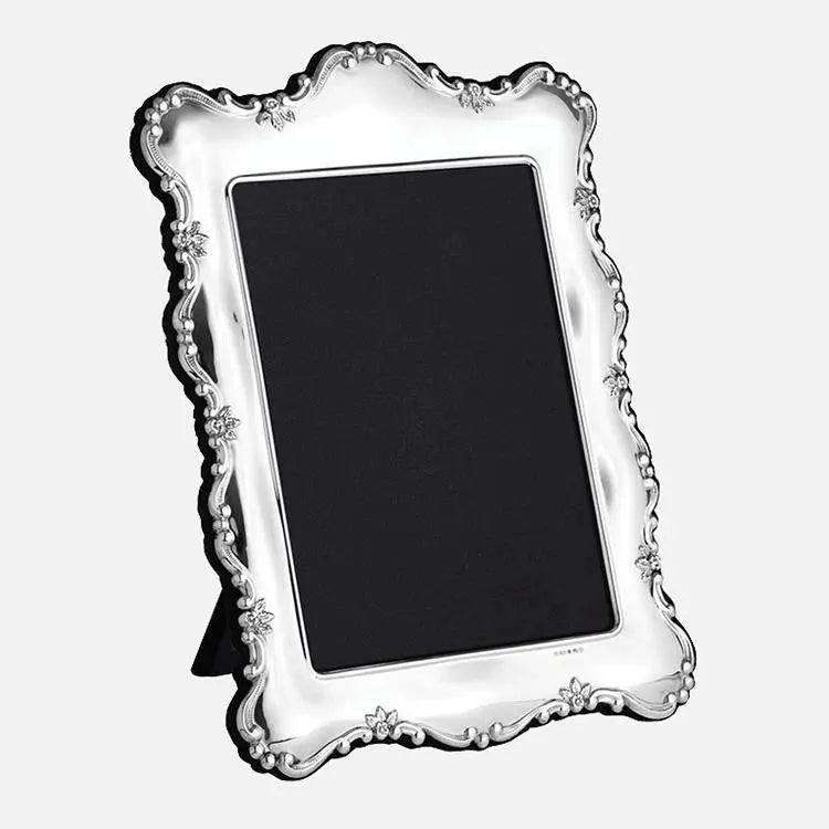 floral edge sterling silver photo frame with grey velvet back - Charterwells