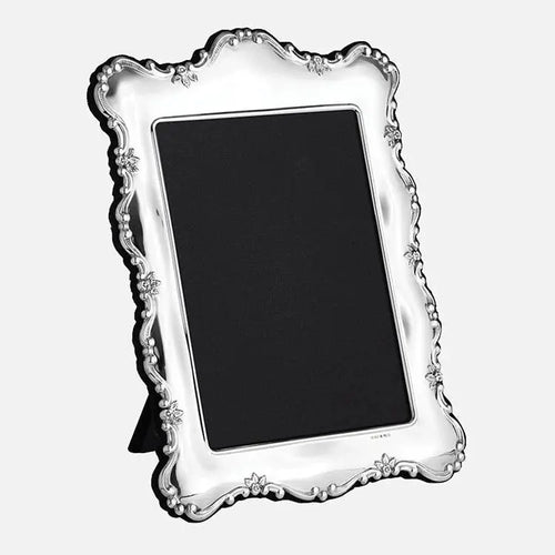floral edge sterling silver photo frame with grey velvet back - Charterwells