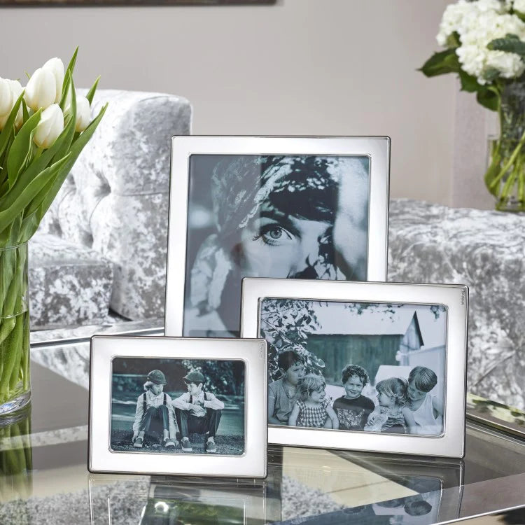 Plain Sterling Silver Photo Frame With Grey Velvet Back