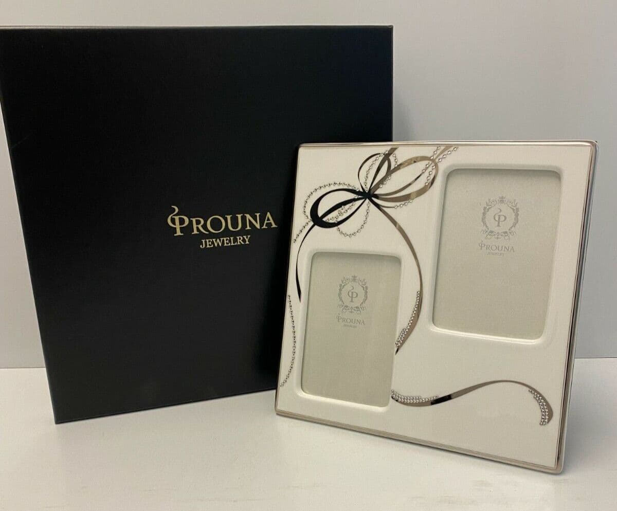 Prouna Ribbons Double Photograph Frame with Swarovski Crystals