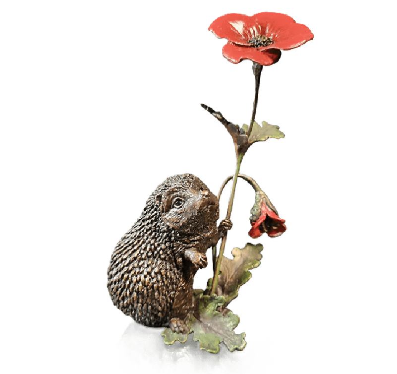 Richard Cooper Bronze Animals Collection Hedgehog with Poppy