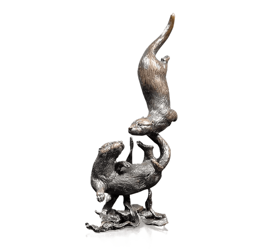 Richard Cooper Bronze Animals Collection Otter Pair Playing Figurine