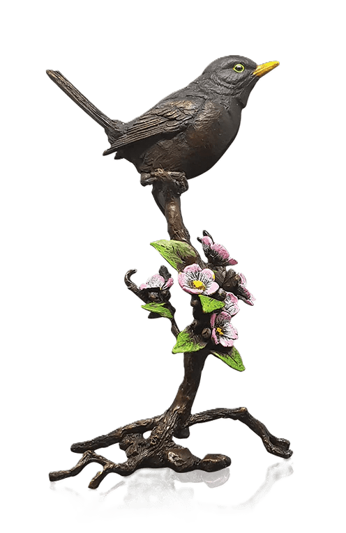 Richard Cooper Bronze Birds Collection Blackbird with Blossom Figurine