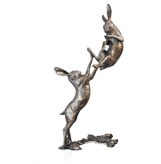 Richard Cooper Bronze Hares Collection Medium Hares Boxing Figurine