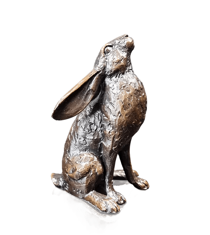 Richard Cooper Bronze Hares Collection Small Hare Moon Gazing Figurine