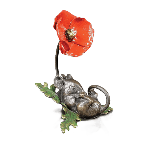 Richard Cooper Bronze Mice Collection Mouse Asleep with Poppy Figurine