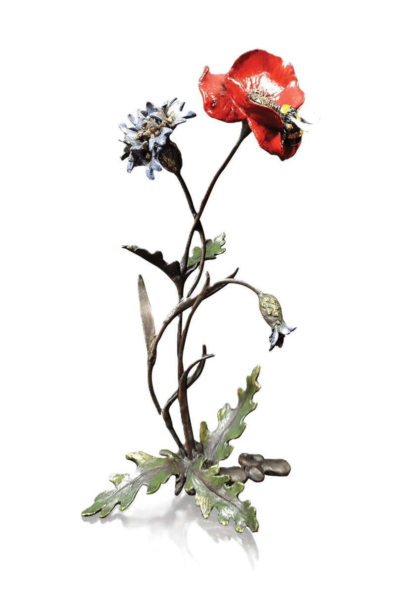 Richard Cooper Bronze Nature Trial Collection Poppy, Cornflower & Bee Figurine