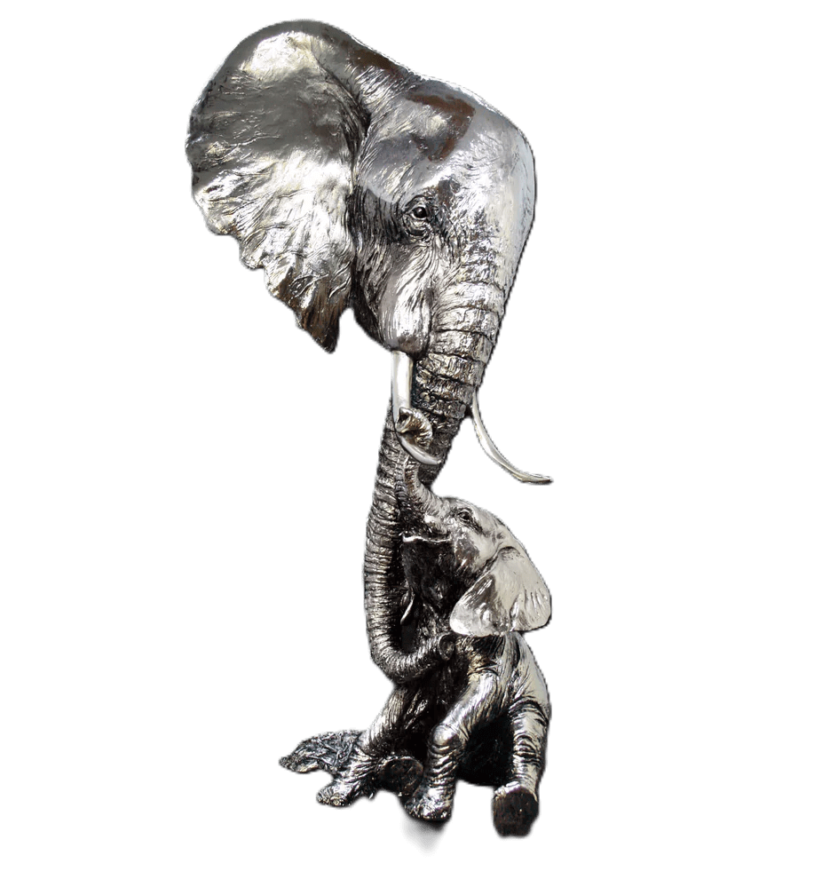 Richard Cooper Nickel Studio Collection Elephant & Calf Figurine