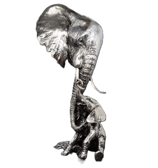 Richard Cooper Nickel Studio Collection Elephant & Calf Figurine