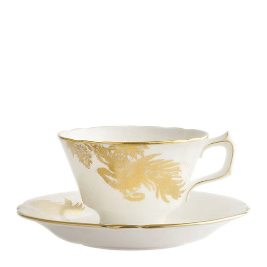 Royal Crown Derby Gold Aves Motif Tea Cup & Saucer