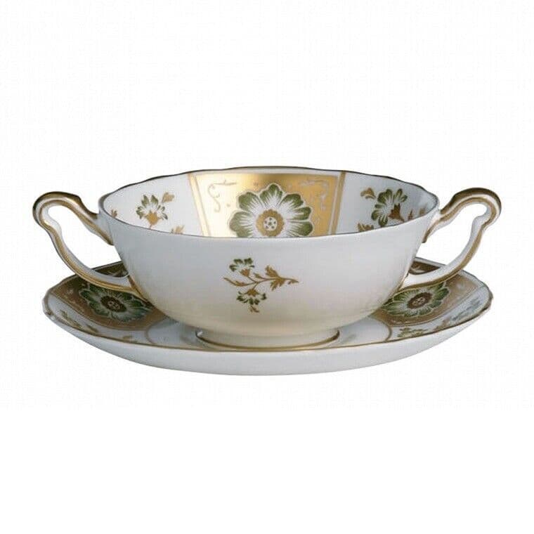 royal crown derby green panel soup cup saucer - Charterwells