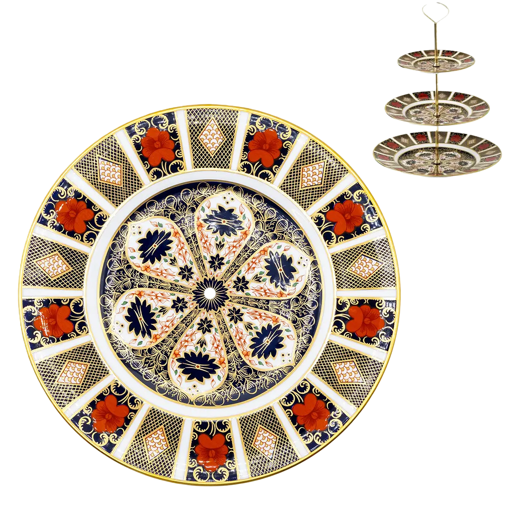Royal Crown Derby Imari 1128 3 Tier Cake Stand Bottom Plate - 10" Dinner Plate 1128 Imari with a hole Drilled in the middle to fit the Cake Stand