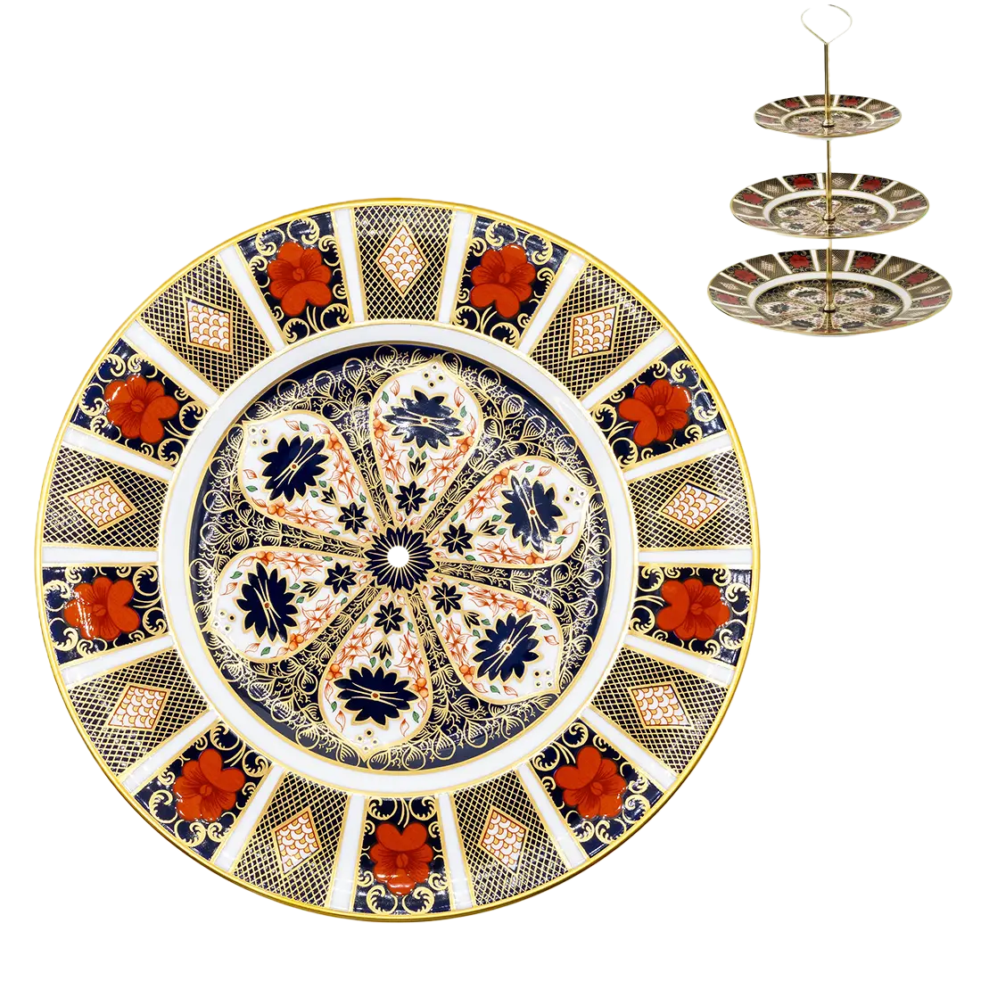Royal Crown Derby Imari 1128 3 Tier Cake Stand Bottom Plate - 10" Dinner Plate 1128 Imari with a hole Drilled in the middle to fit the Cake Stand