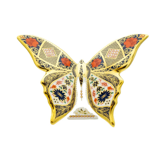 Royal Crown Derby Imari Solid Gold Band Butterfly Paperweight