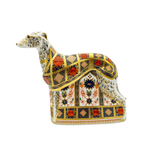 Royal Crown Derby Imari Solid Gold Band Lurcher Paperweight