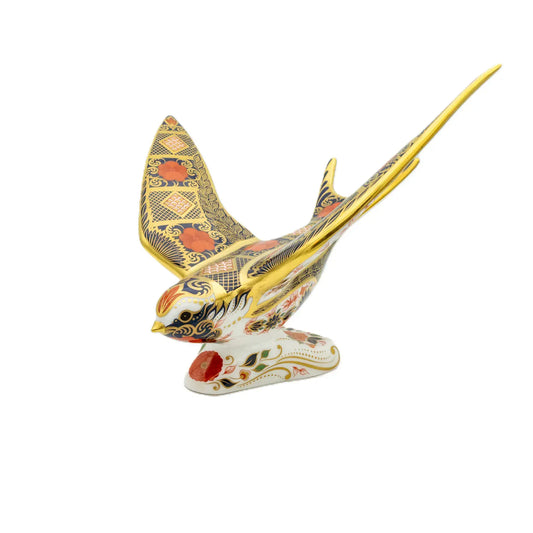 Royal Crown Derby Imari Solid Gold Band Swallow Paperweight