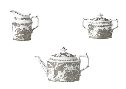 Royal Crown Derby Palladium Aves 3pc Tea Set