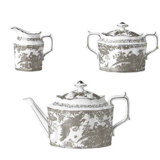 Royal Crown Derby Palladium Aves 3pc Tea Set