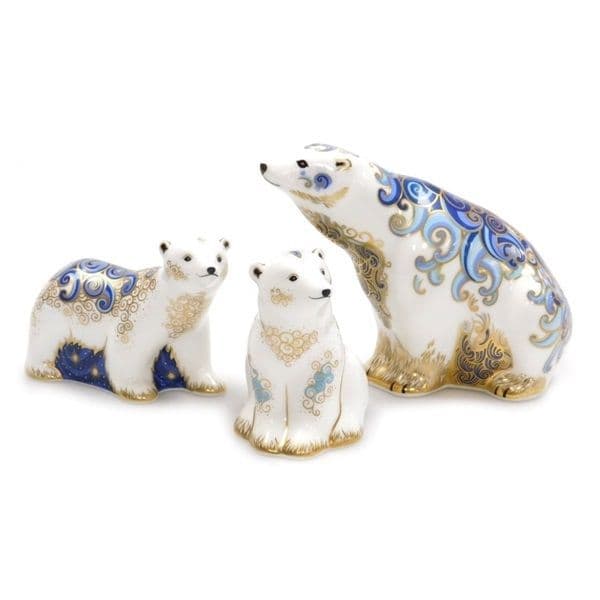 Royal Crown Derby Polar Bear Family Paperweights Charterwells-Ex-Display