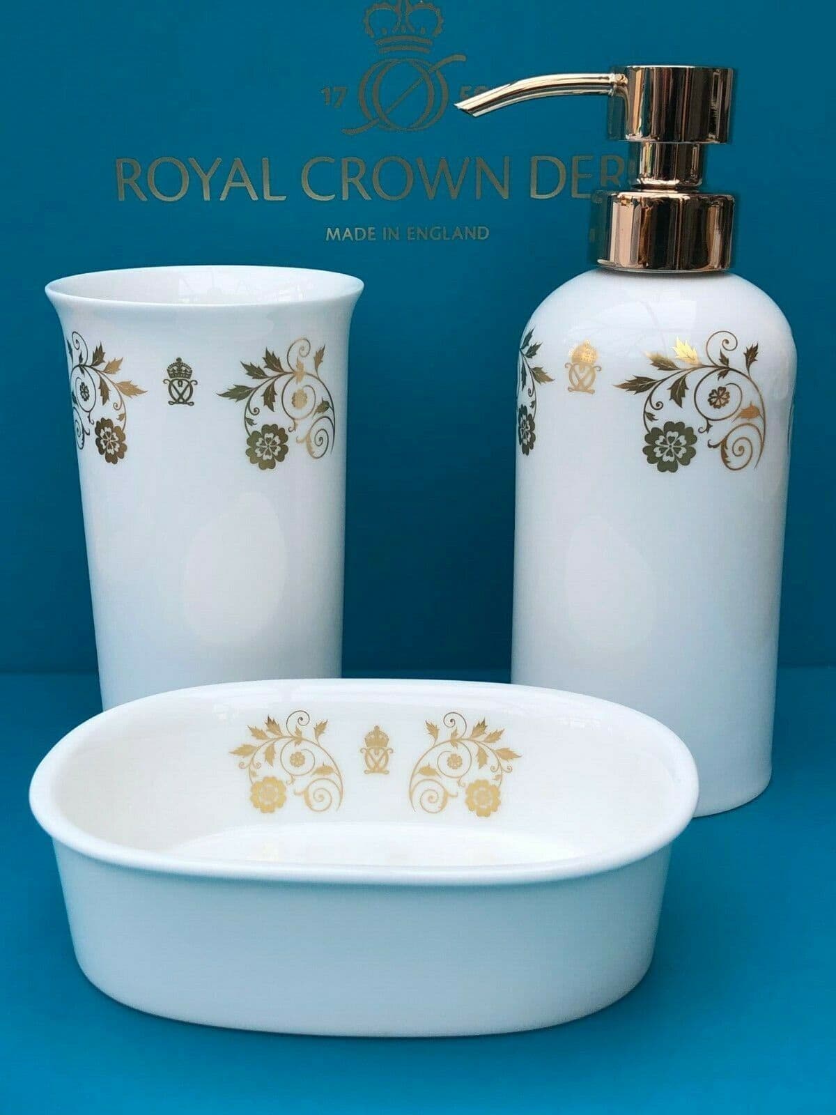 Royal Crown Derby Samuel Heath Gold 3pc Bathroom Set