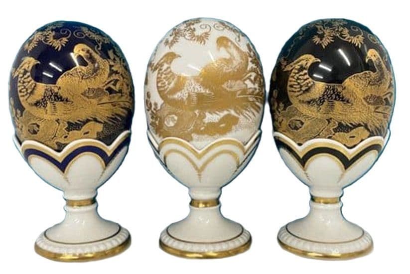 Royal Crown Derby Set of 3 x Aves Faberge Eggs Charterwells-Ex-Display