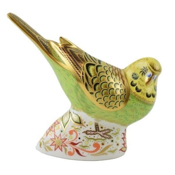 Royal Crown Derby Spangle Grey Green Budgerigar Paperweight