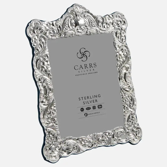 traditional 7 x 5 sterling silver photo frame with grey velvet back - Charterwells