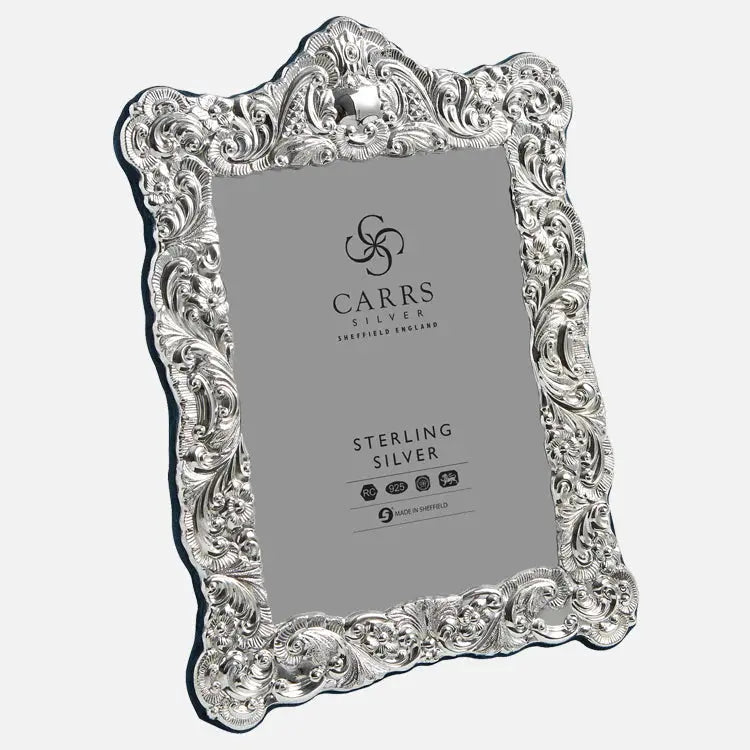traditional 7 x 5 sterling silver photo frame with grey velvet back - Charterwells