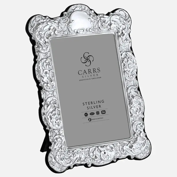 traditional 6 x 4 sterling silver photo frame with grey velvet back - Charterwells