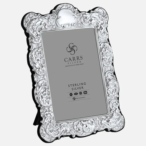 traditional 6 x 4 sterling silver photo frame with grey velvet back - Charterwells
