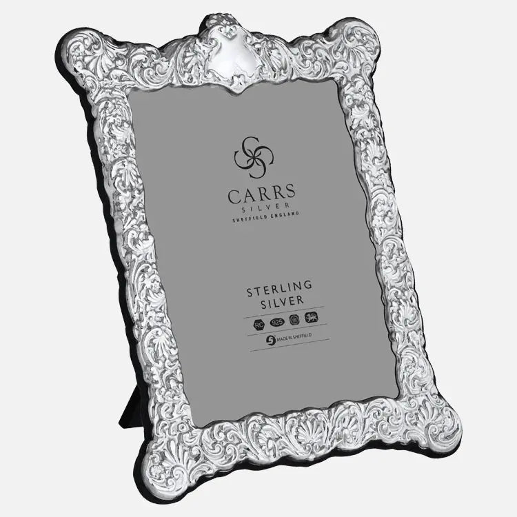 traditional 8 x 6 sterling silver photo frame with grey velvet back - Charterwells