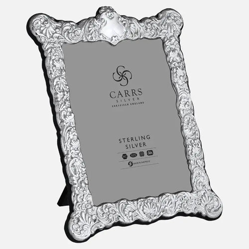 traditional 8 x 6 sterling silver photo frame with grey velvet back - Charterwells